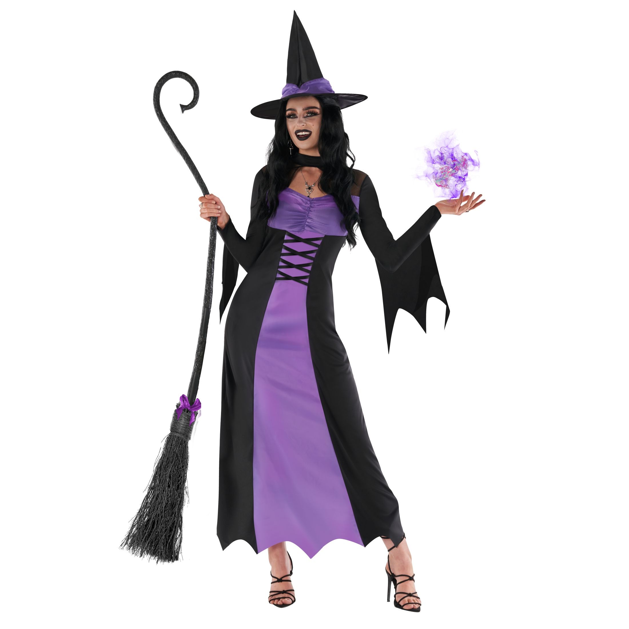 Foxxeo Hexenkostüm Für Mädchen - Lila-schwarzes Halloween-Outfit Mit Hut In Größe 122-140 Für Karneval & Fasching