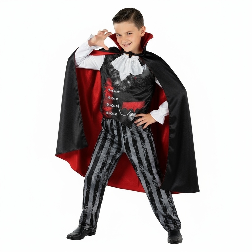 VKI Vampir-Kostüm-Set Für Kinder – Mit Umhang, Oberteil, Hose & Halsbekleidung Für Halloween